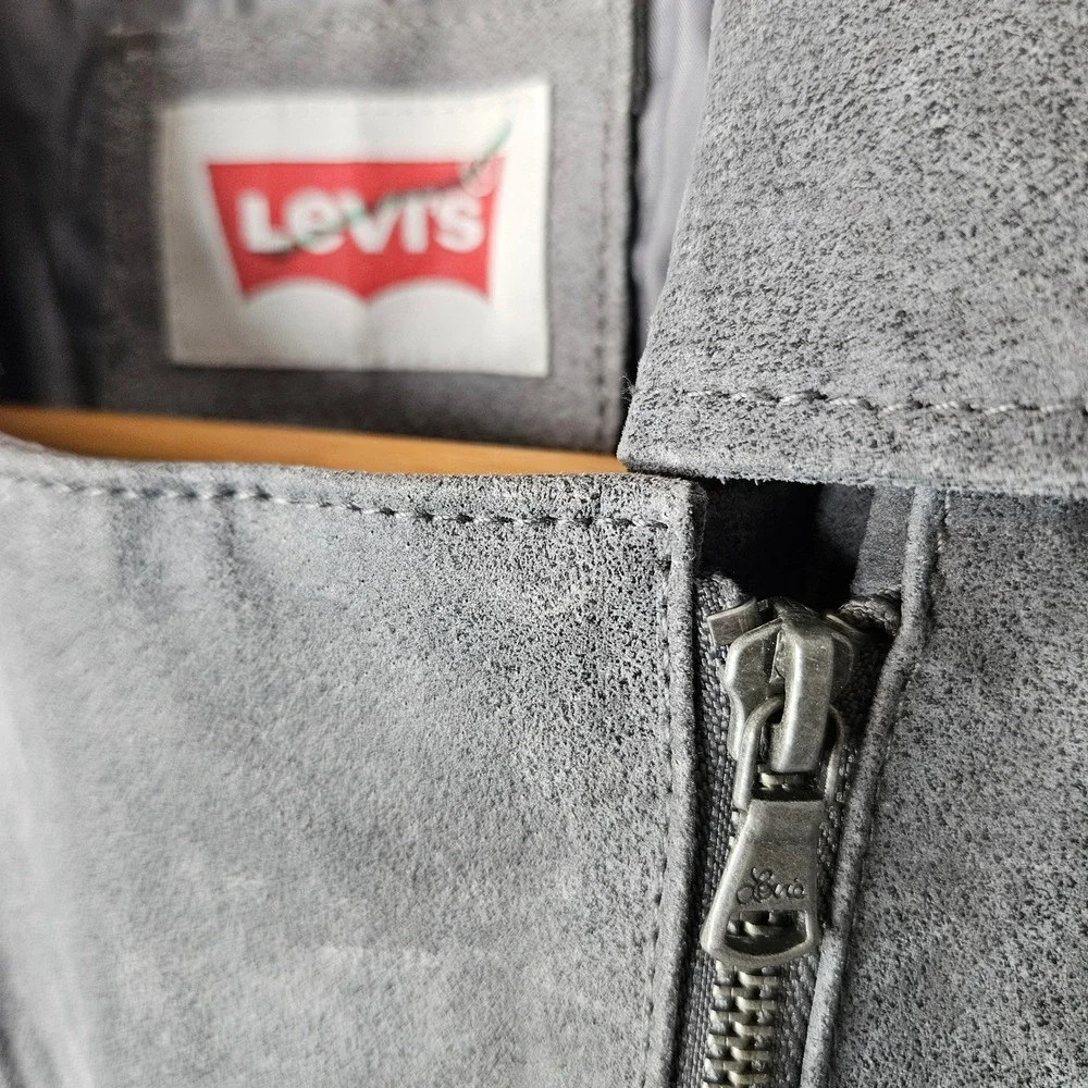 Levis Womens Gray Genuine Suede Leather Moto Biker Jacket Asymmetric Zip Medium?